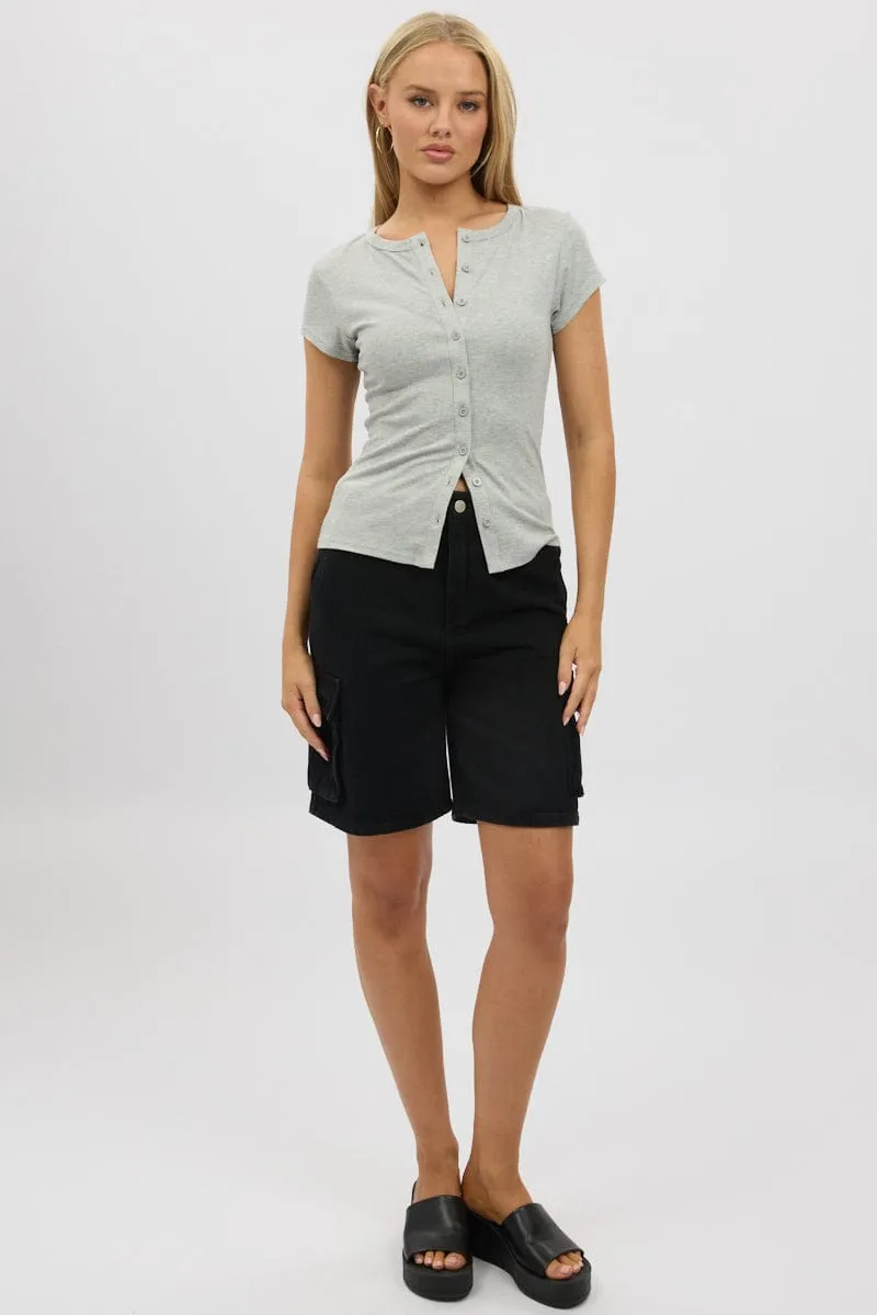 Grey Button Front Top Short Sleeve sold by Ally Fashion product image thumbnail 2