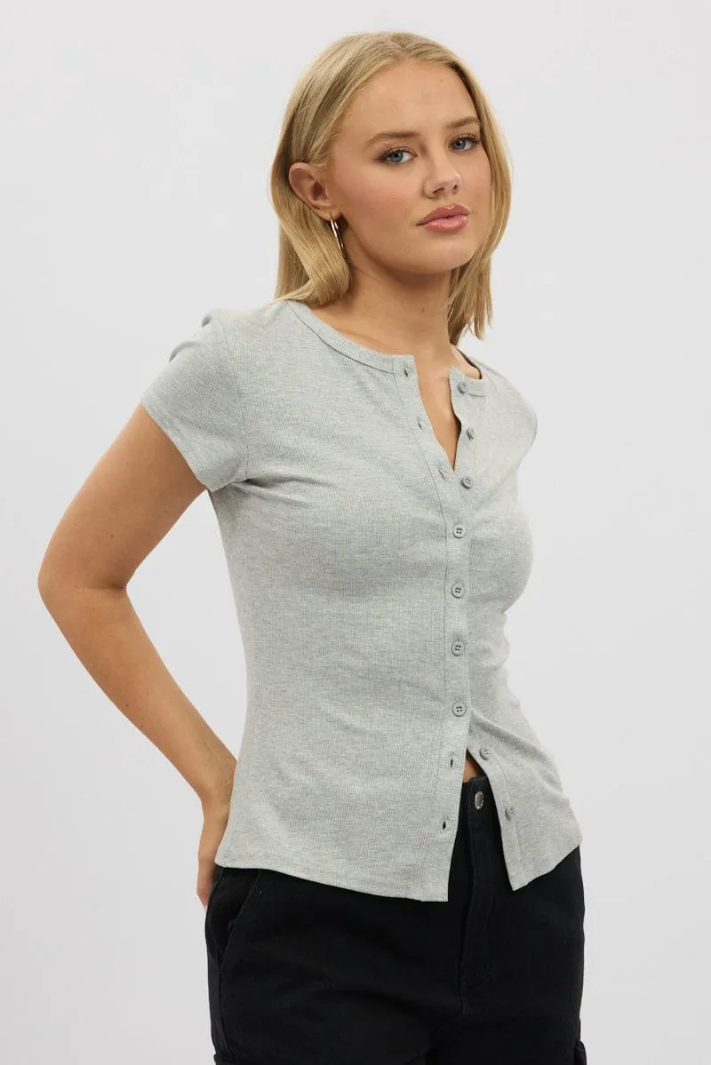 Grey Button Front Top Short Sleeve sold by Ally Fashion product image thumbnail 3