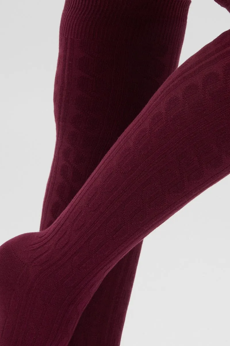Red Cable Knit Over Knee Socks sold by Ally Fashion product image thumbnail 2