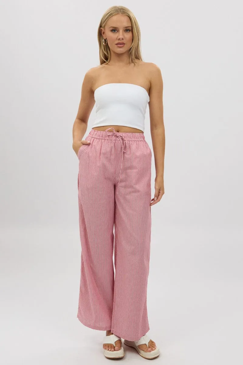 Red Stripe Wide Leg Pants High Rise sold by Ally Fashion product image thumbnail 2