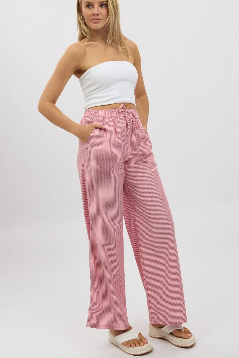 Red Stripe Wide Leg Pants High Rise sold by Ally Fashion