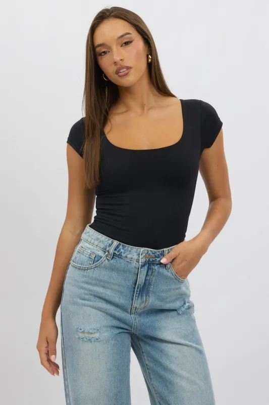 Black Supersoft Top Cap Sleeve sold by Ally Fashion