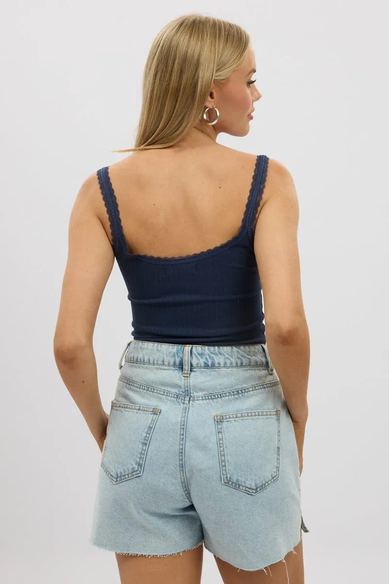 Blue Sleeveless Tank Top Rib sold by Ally Fashion product image thumbnail 5