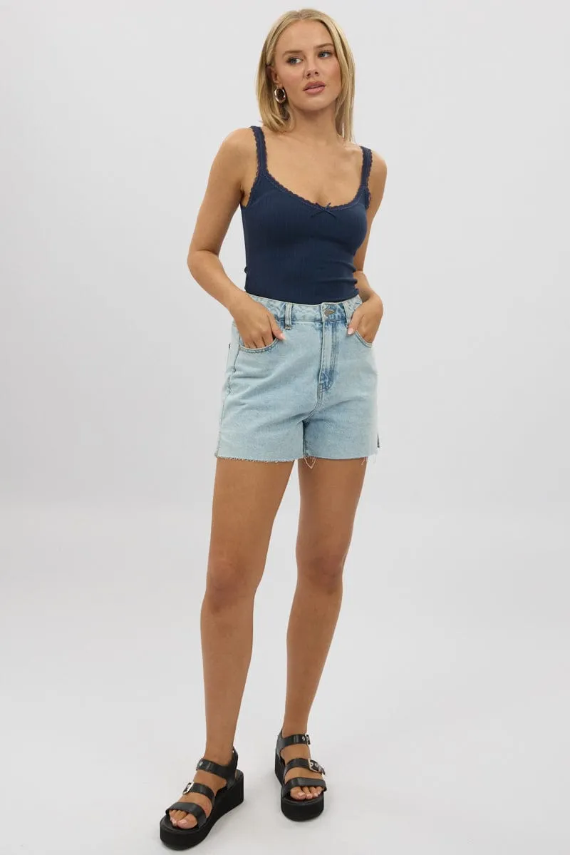 Blue Sleeveless Tank Top Rib sold by Ally Fashion product image thumbnail 2