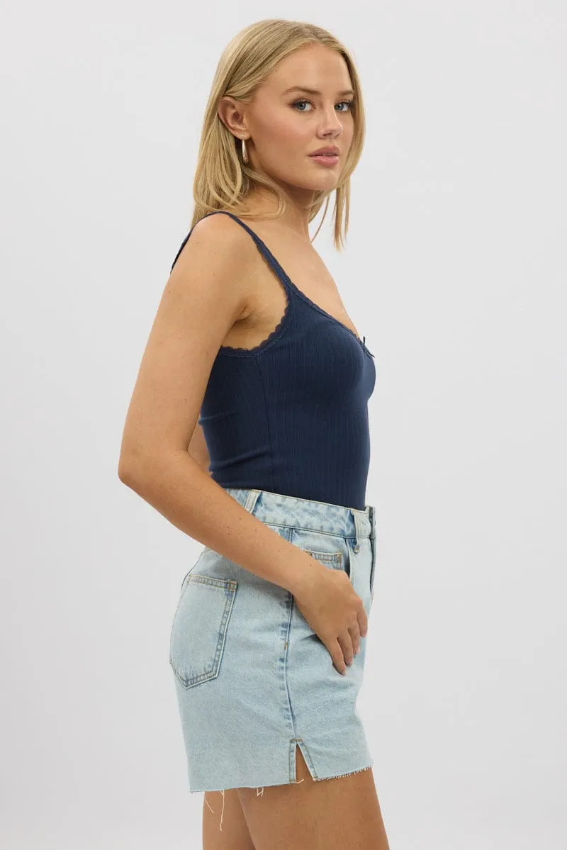 Blue Sleeveless Tank Top Rib sold by Ally Fashion product image thumbnail 4