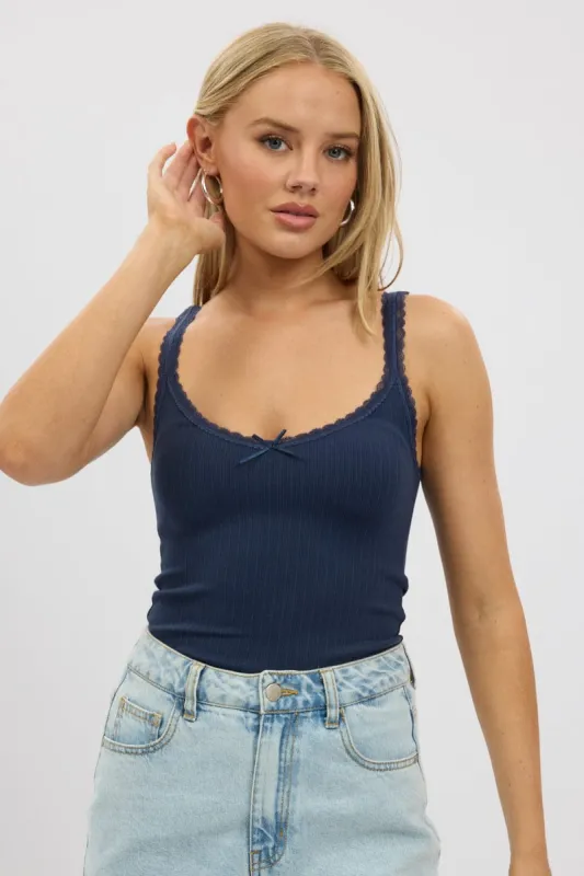 Blue Sleeveless Tank Top Rib sold by Ally Fashion
