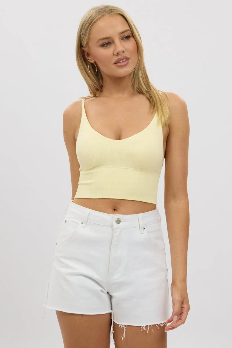 Yellow V Neck Cami Crop Top Seamless sold by Ally Fashion product image thumbnail 3