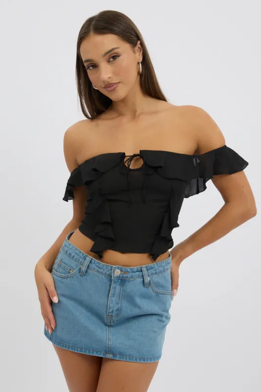 Black Frilled Top Sleeveless Off Shoulder Chiffon sold by Ally Fashion