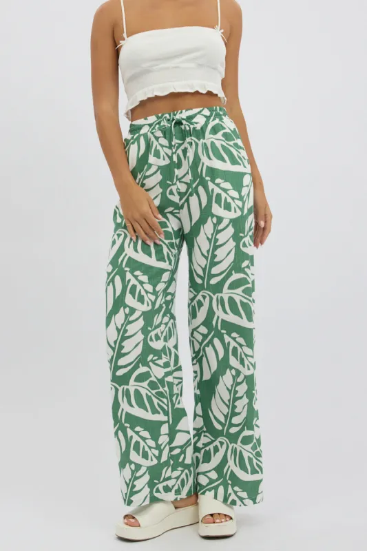Green Abstract Wide Leg Pants Elasticated Waist sold by Ally Fashion