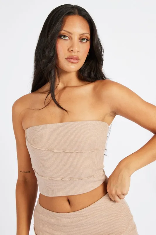 Beige Rib Boobtube Top sold by Ally Fashion