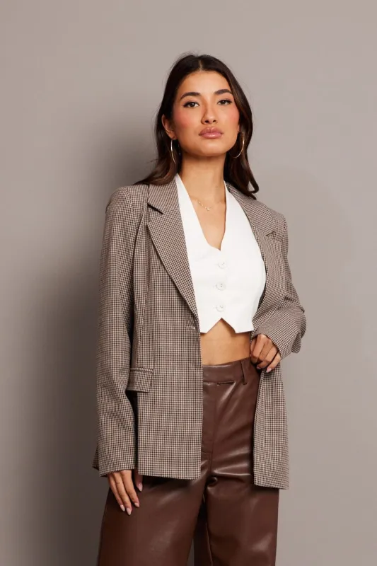 Beige Check Blazer Long Sleeve sold by Ally Fashion