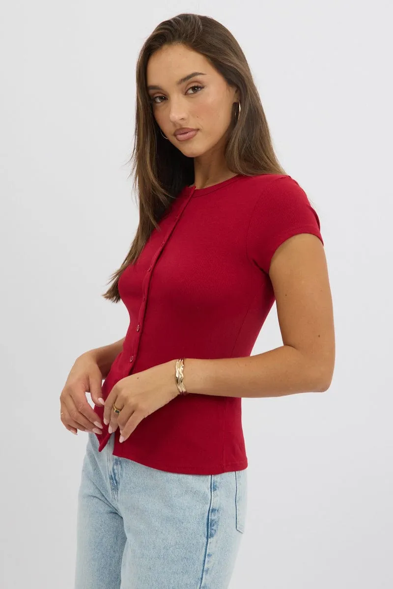 Red Button Front Top Short Sleeve sold by Ally Fashion product image thumbnail 4