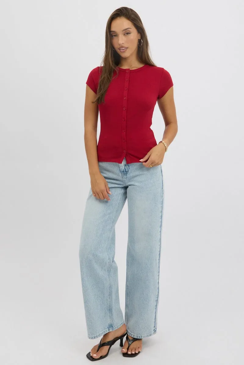 Red Button Front Top Short Sleeve sold by Ally Fashion product image thumbnail 2