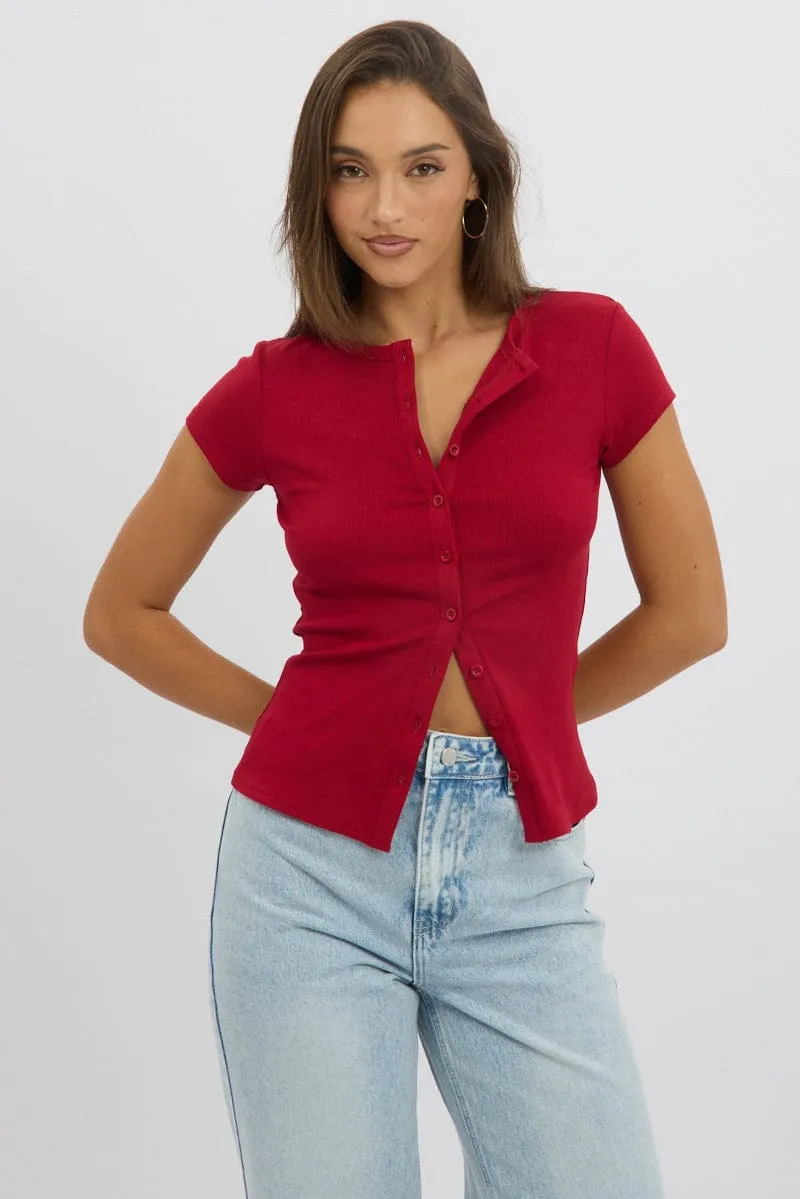Red Button Front Top Short Sleeve sold by Ally Fashion product image thumbnail 3