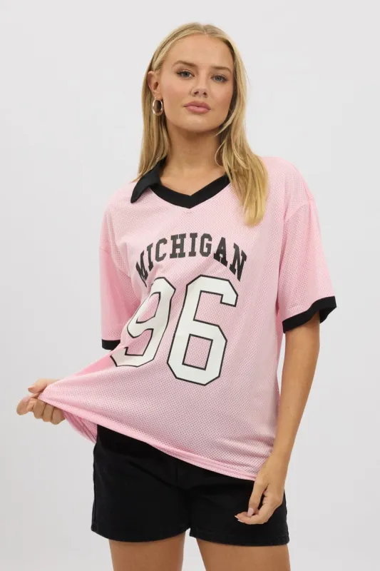 Pink Sport Tee Collar Short Sleeve sold by Ally Fashion