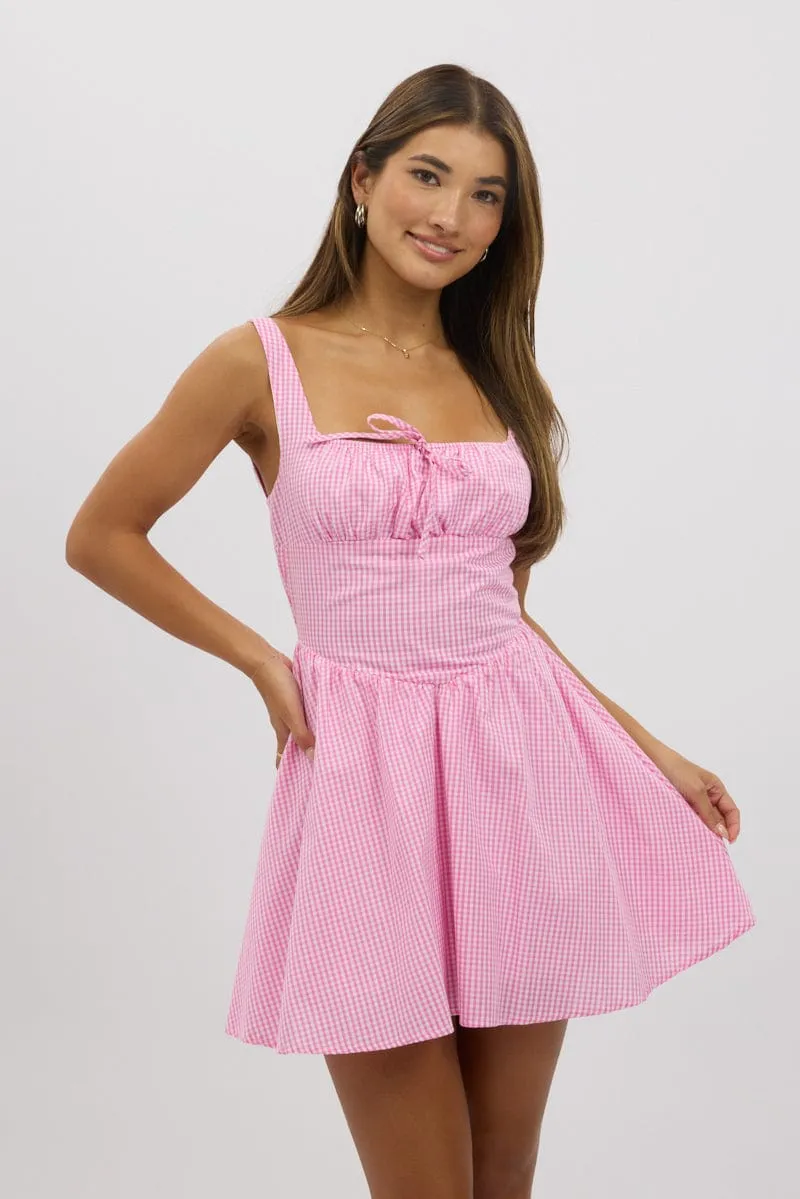 Pink Check Fit And Flare Dress Mini sold by Ally Fashion product image thumbnail 3