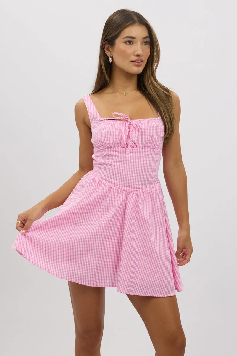 Pink Check Fit And Flare Dress Mini sold by Ally Fashion