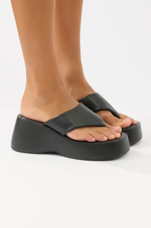 Black Toe Post Wedge Sandals sold by Ally Fashion