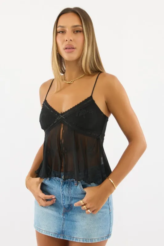 Black Cami Top Mesh sold by Ally Fashion