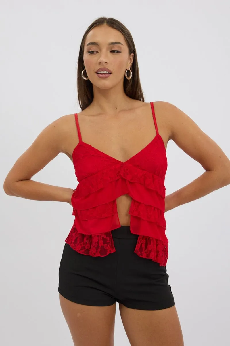 Red Singlet Top Lace sold by Ally Fashion