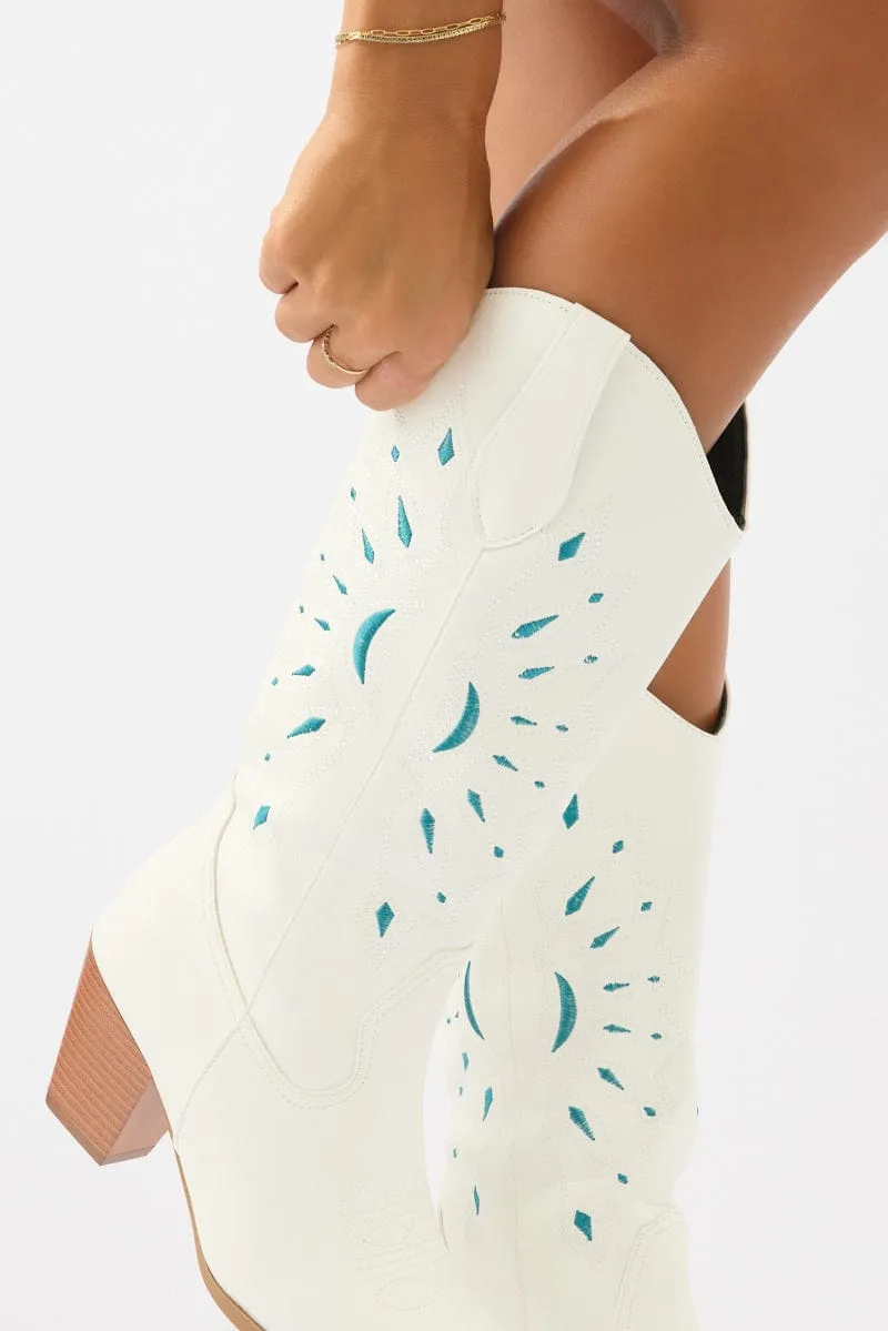 White Cowboy Boots sold by Ally Fashion product image thumbnail 2