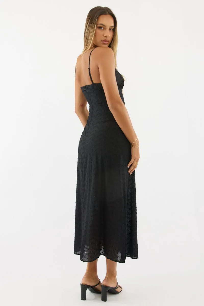 Black Midi Dress Gathered Bust Eyelet Fabric sold by Ally Fashion product image thumbnail 4