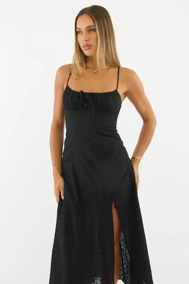 Black Midi Dress Gathered Bust Eyelet Fabric sold by Ally Fashion product image thumbnail 2