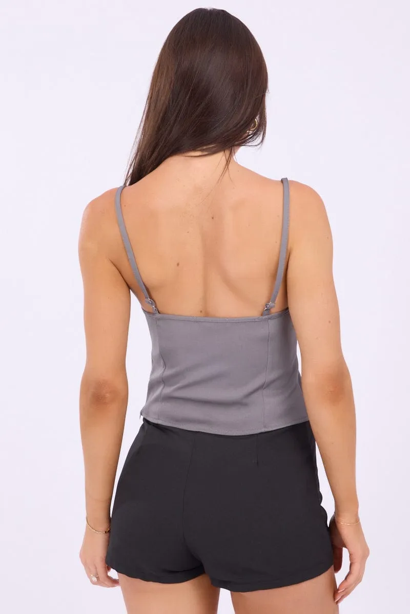 Grey Lace Tape Cami Sleeveless Adjustable Straps sold by Ally Fashion product image thumbnail 5