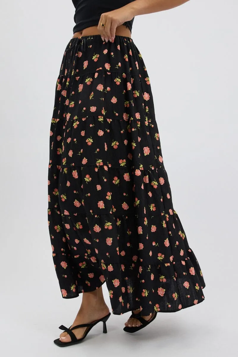 Black Ditsy Maxi Skirt Tiered High Rise sold by Ally Fashion product image thumbnail 4