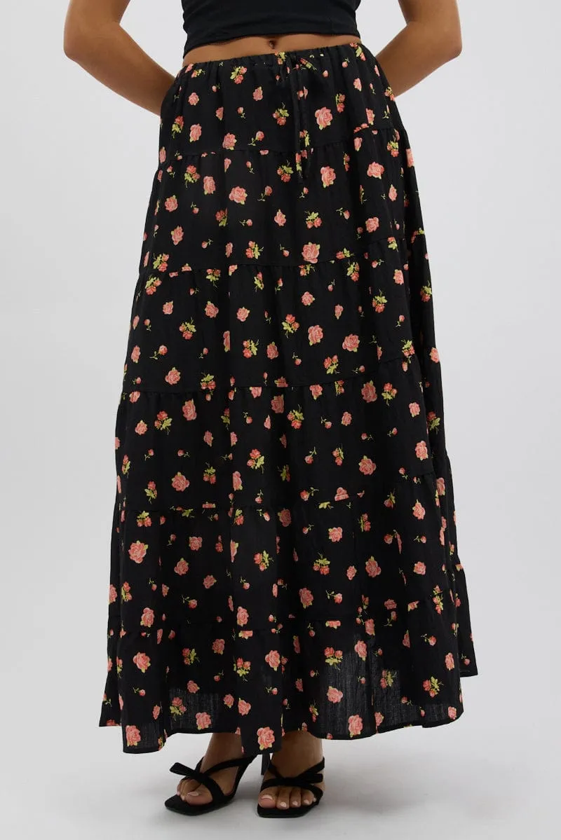 Black Ditsy Maxi Skirt Tiered High Rise sold by Ally Fashion product image thumbnail 3