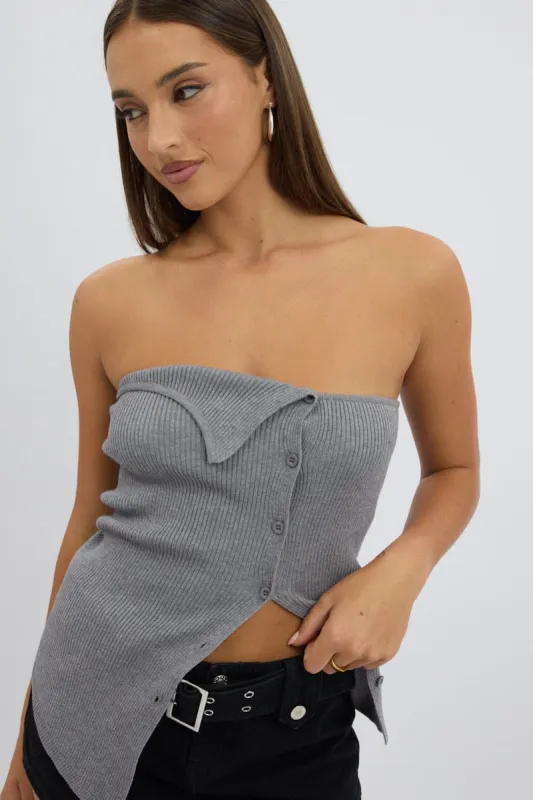 Grey Strapless Knit Top Open Front sold by Ally Fashion