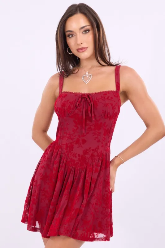 Red Mini Dress Burn Out sold by Ally Fashion