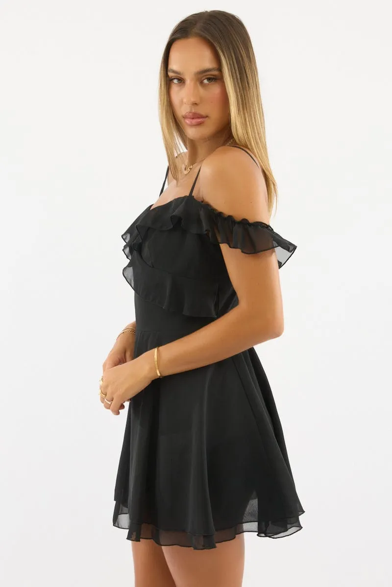 Black Mini Dress Ruffle Detail Chiffon sold by Ally Fashion product image thumbnail 3