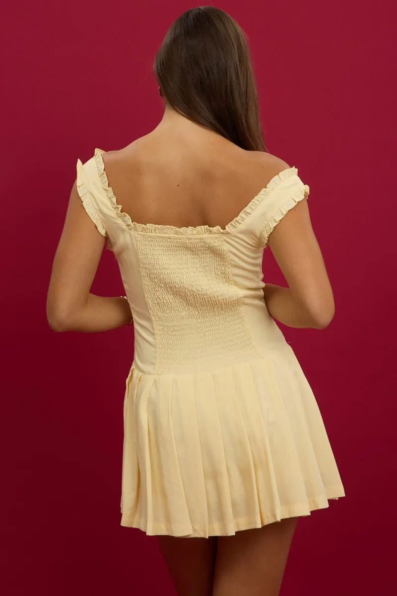 Yellow Mini Dress Pleated Skirt Gathered Bust sold by Ally Fashion product image thumbnail 5