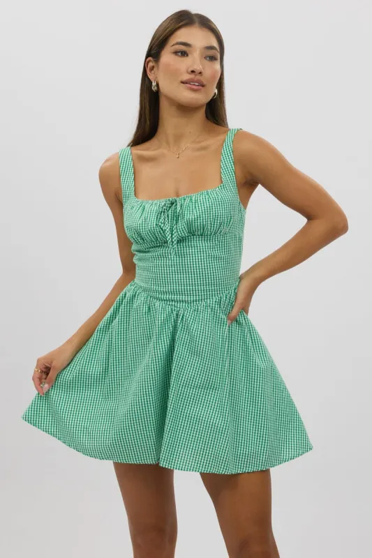 Green Check Fit And Flare Dress Mini sold by Ally Fashion