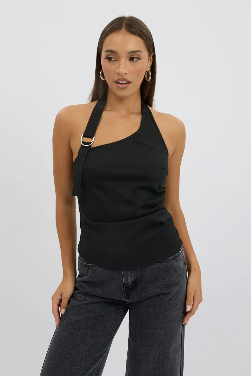 Black Gathered Asymmetric Top Sleeveless Buckle Detail sold by Ally Fashion