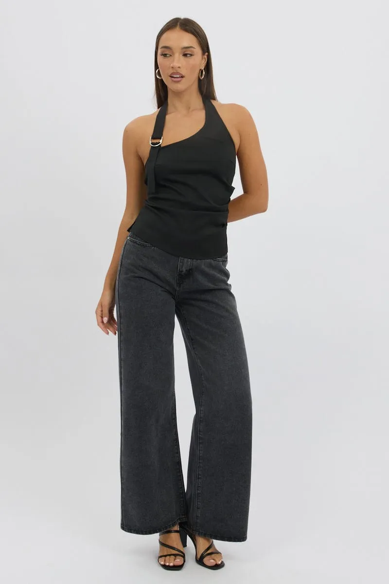 Black Gathered Asymmetric Top Sleeveless Buckle Detail sold by Ally Fashion product image thumbnail 2