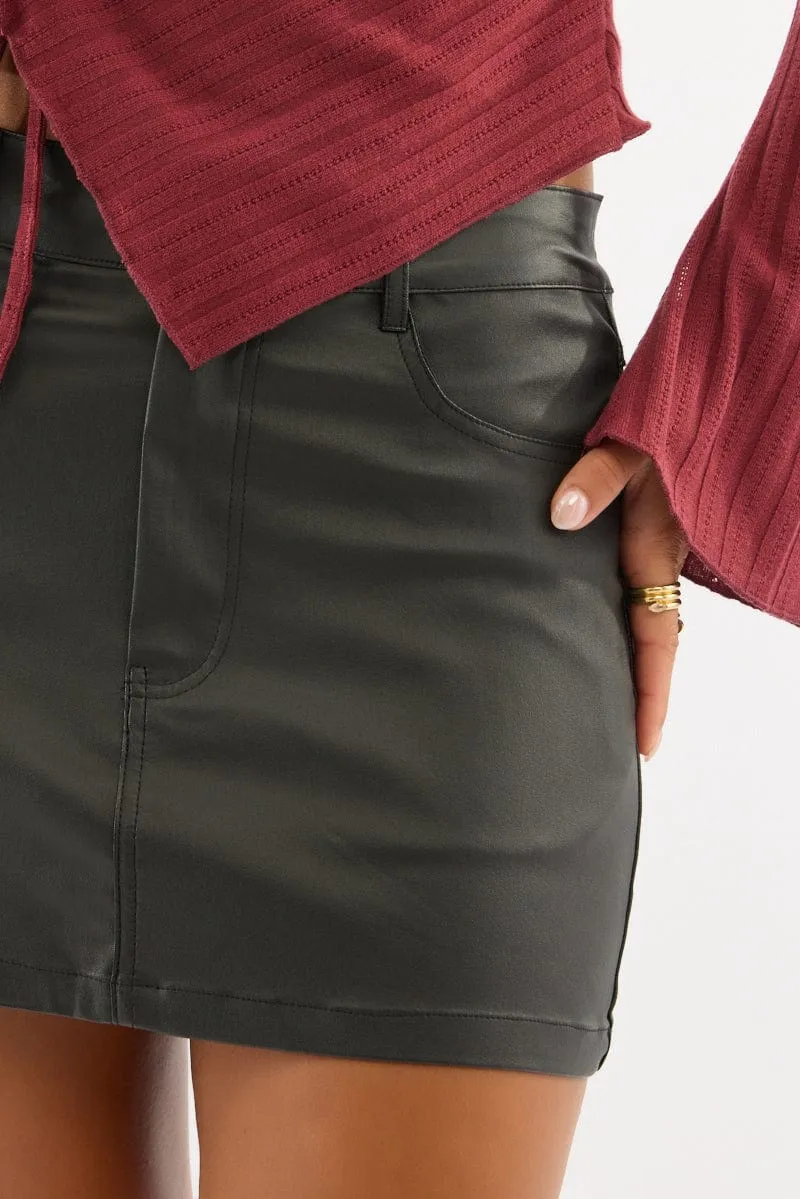 Black Mini Skirt Mid Rise Regular Fit Coated Denim sold by Ally Fashion product image thumbnail 5