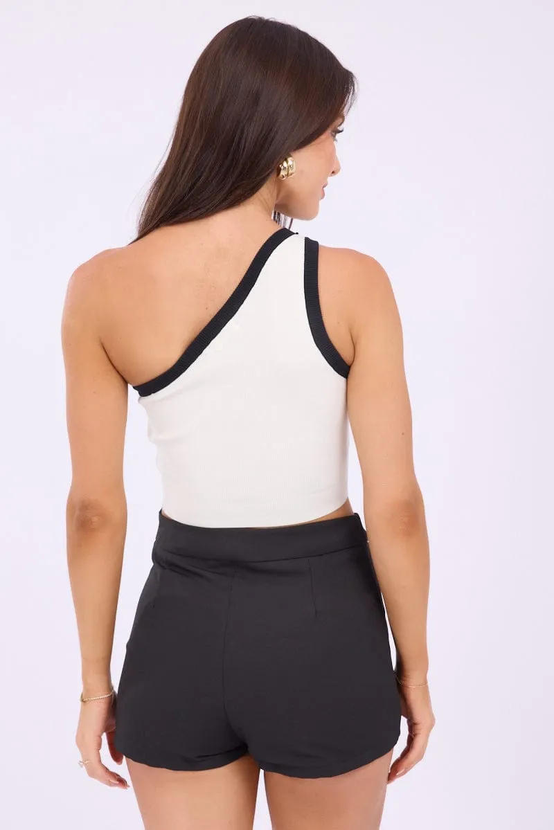 White One Shoulder Knit Crop Top Contrast sold by Ally Fashion product image thumbnail 5