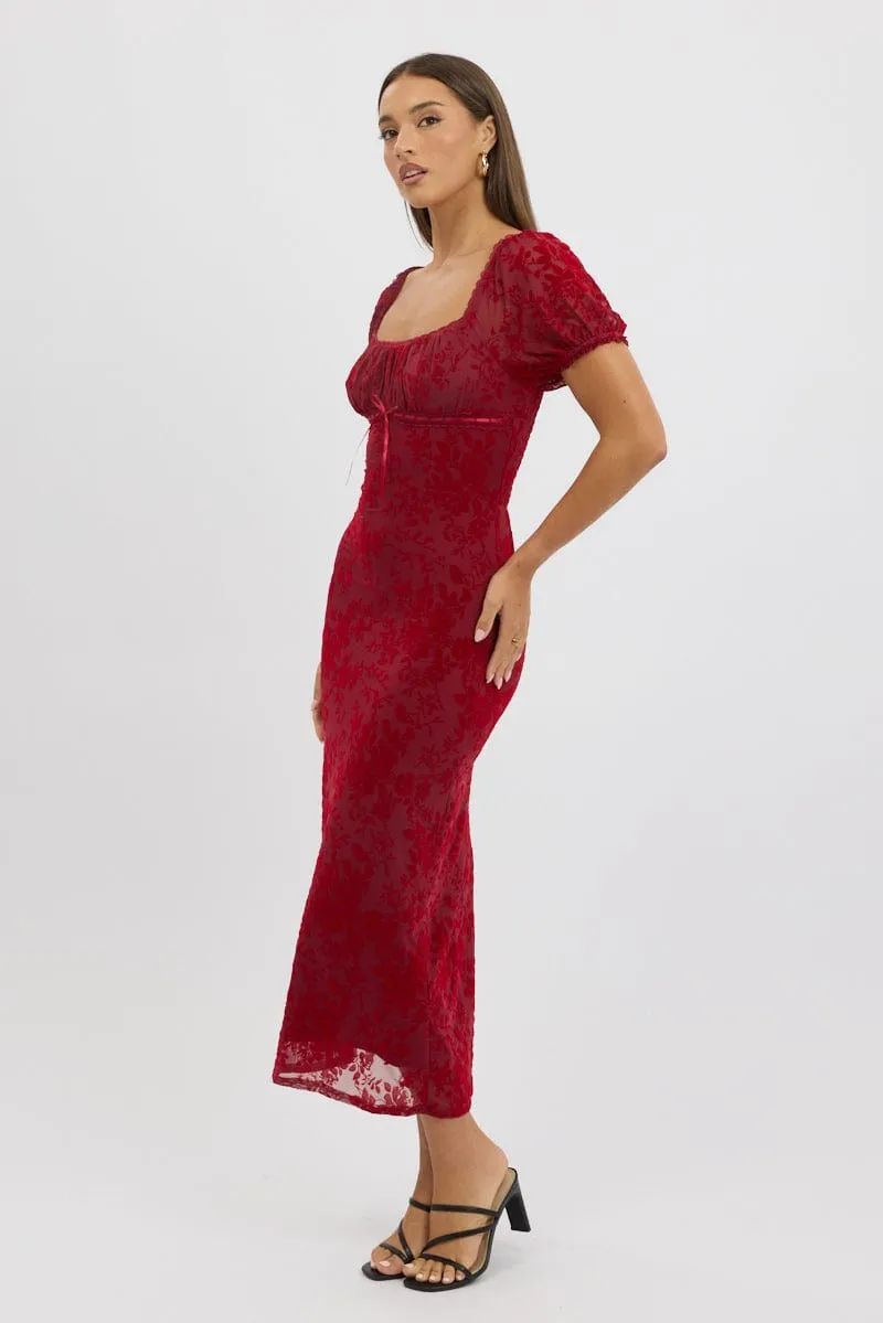Red Maxi Dress Puff Sleeve Burn Out sold by Ally Fashion product image thumbnail 4