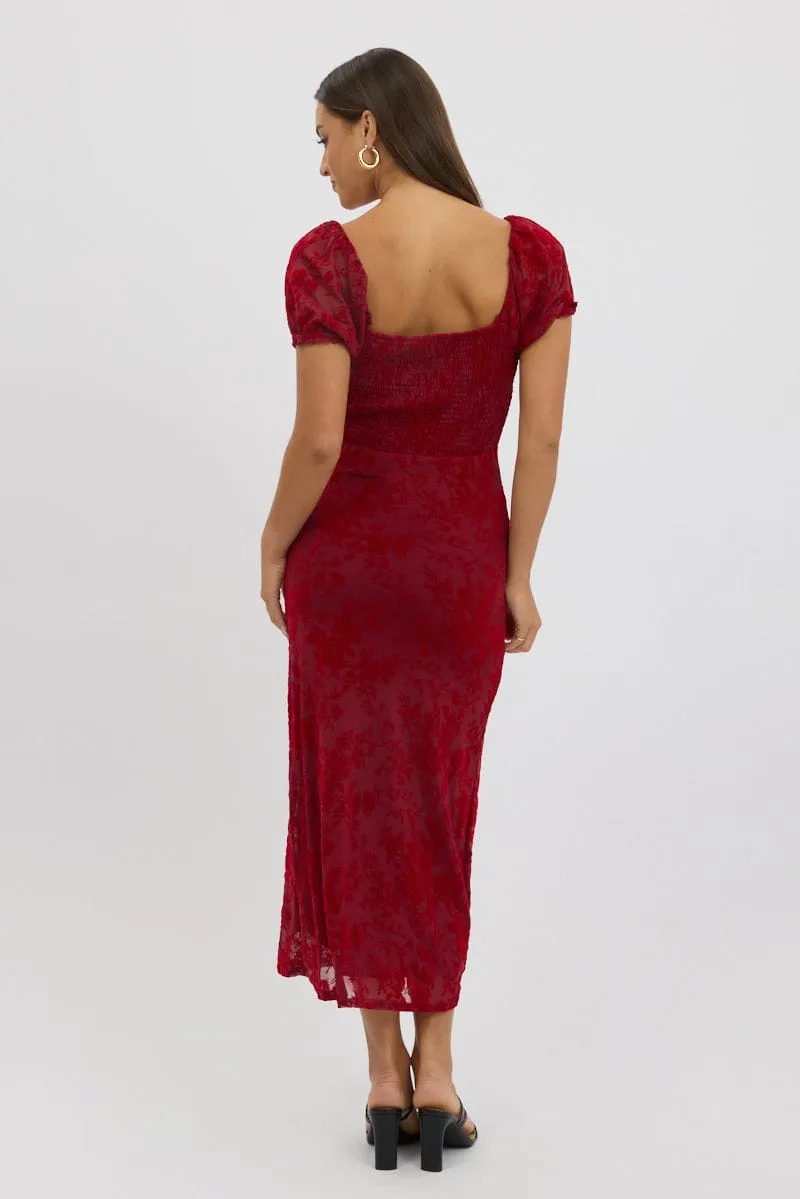 Red Maxi Dress Puff Sleeve Burn Out sold by Ally Fashion product image thumbnail 5