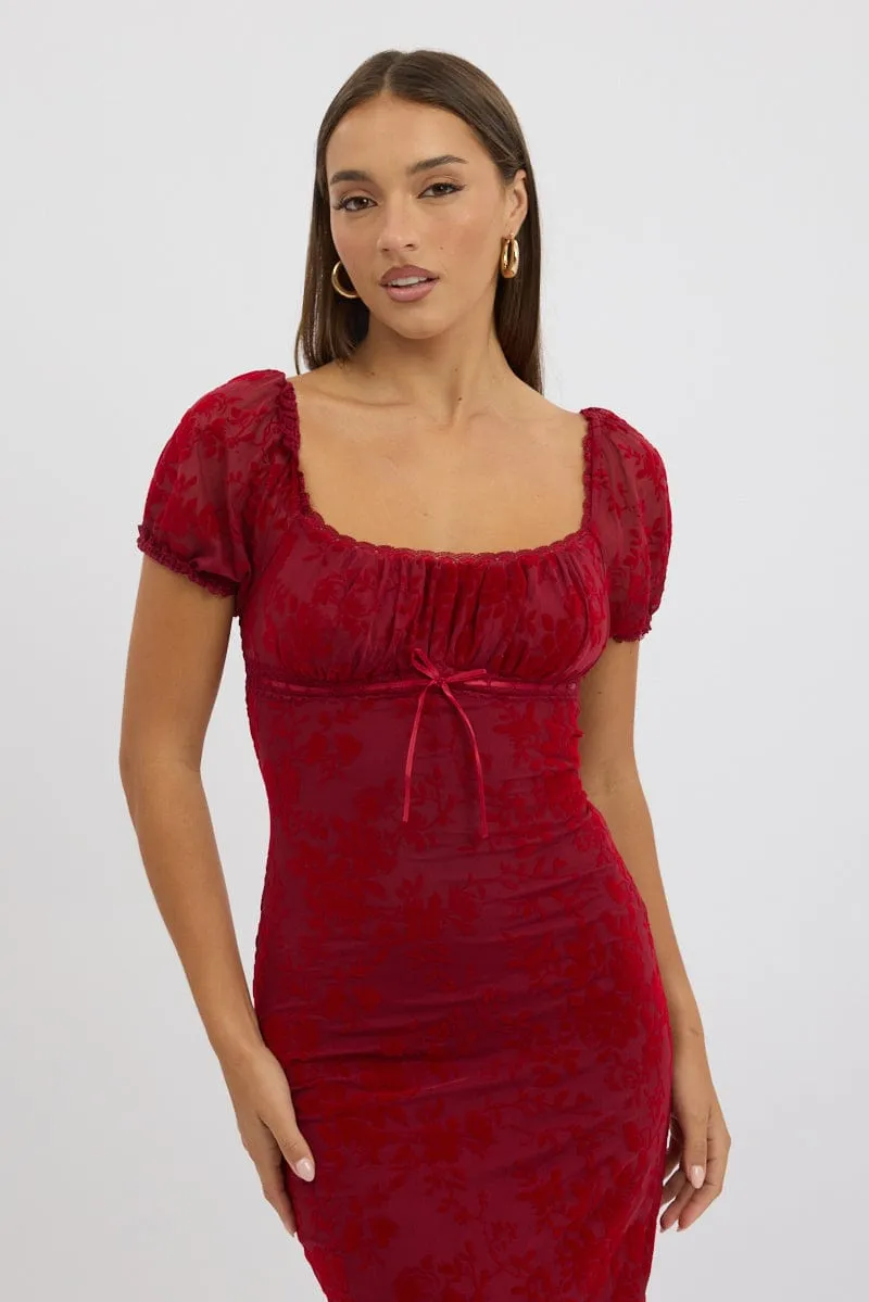 Red Maxi Dress Puff Sleeve Burn Out sold by Ally Fashion product image thumbnail 2