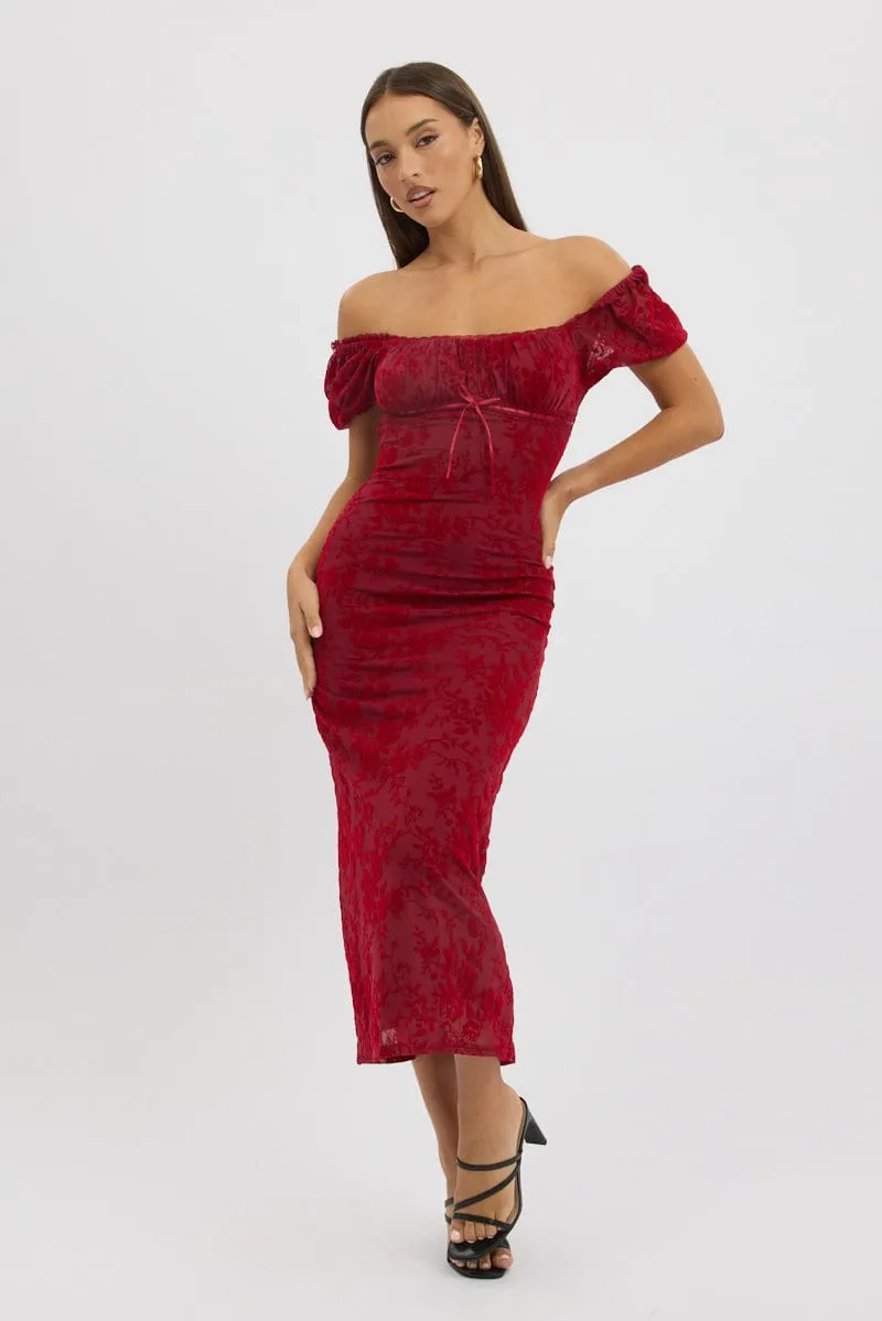 Red Maxi Dress Puff Sleeve Burn Out sold by Ally Fashion product image thumbnail 3