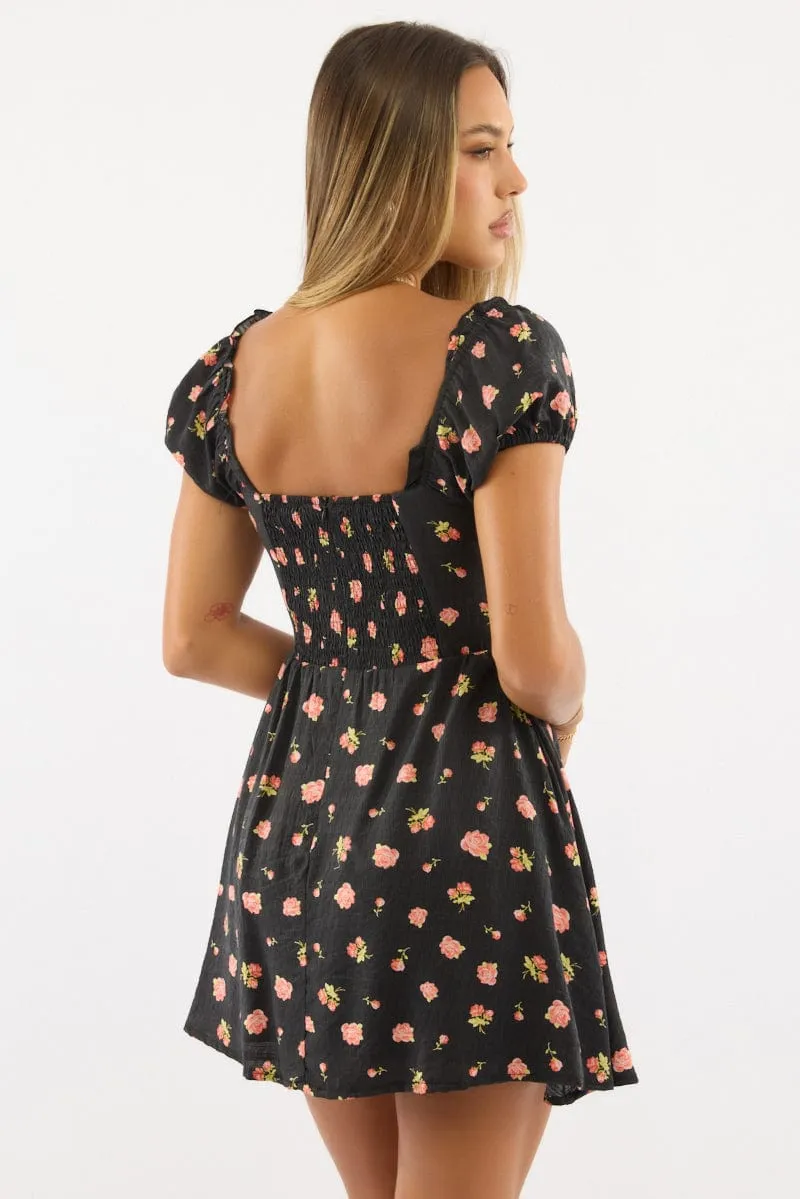 Black Ditsy Fit And Flare Dress Mini sold by Ally Fashion product image thumbnail 4