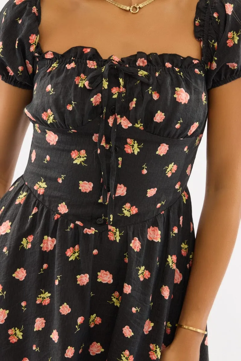 Black Ditsy Fit And Flare Dress Mini sold by Ally Fashion product image thumbnail 5