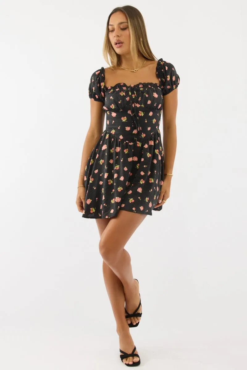 Black Ditsy Fit And Flare Dress Mini sold by Ally Fashion product image thumbnail 2