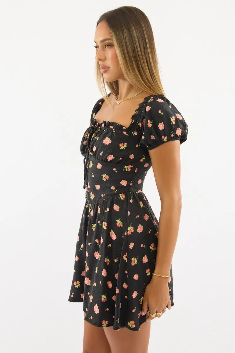 Black Ditsy Fit And Flare Dress Mini sold by Ally Fashion product image thumbnail 3
