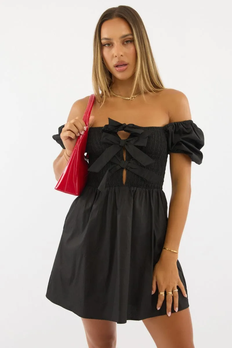 Black Mini Dress Ribbon Detail sold by Ally Fashion