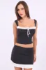 Black Satin Ruched Top Sleeveless Contrast Detail sold by Ally Fashion