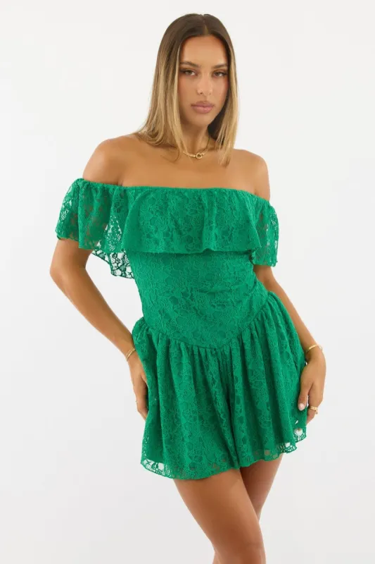 Green Off Shoulder Playsuit Lace sold by Ally Fashion
